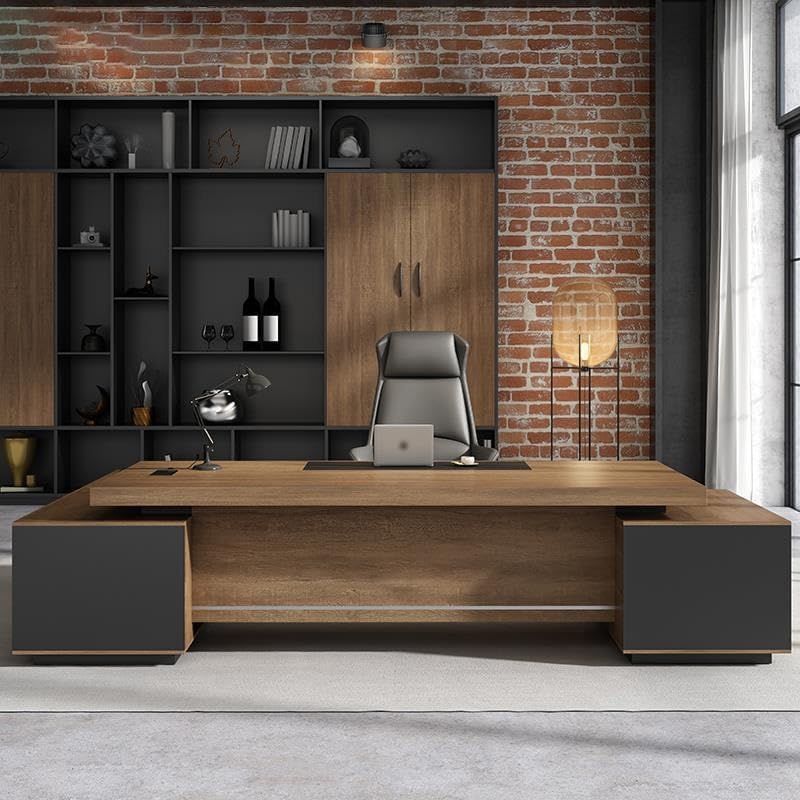 Modern Rustic L Shape Executive Desk Wood Computer Table Office Desk with Drawers Large Home Office Desk for Business Workstation(102in)