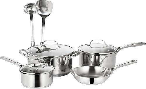 QStar Juego de utensilios de cocina de aluminio de acero inoxidable de alta calidad de 9 piezas con tapas y utensilios de cocina