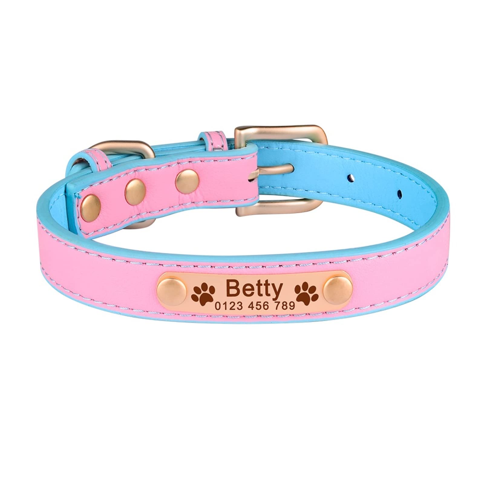 Collier de chien en cuir souple haut de gamme avec gravure de nom