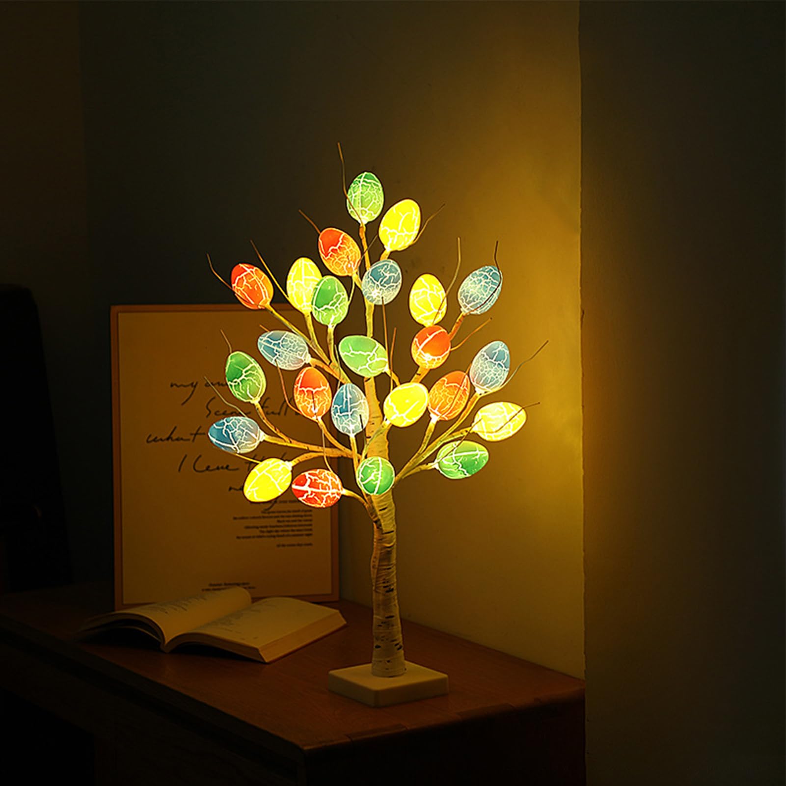 Drzewko Wielkanocne z Jajkami,Dekoracja Z Giętymi Gałązkami LED - 60 Cm Dekoracje Wielkanocne Zasilane Bateriami I Portem USB,Na Biurko Salon Kominek Święta Wiosna Dekoracja