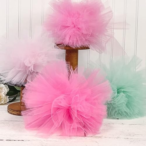 Miniatura 8 de Threadart Mega rollo de tul suave de alta calidad, tela de 6 x 100 yardas, para bodas, fiestas, disfraces y decoración, color rosa intenso