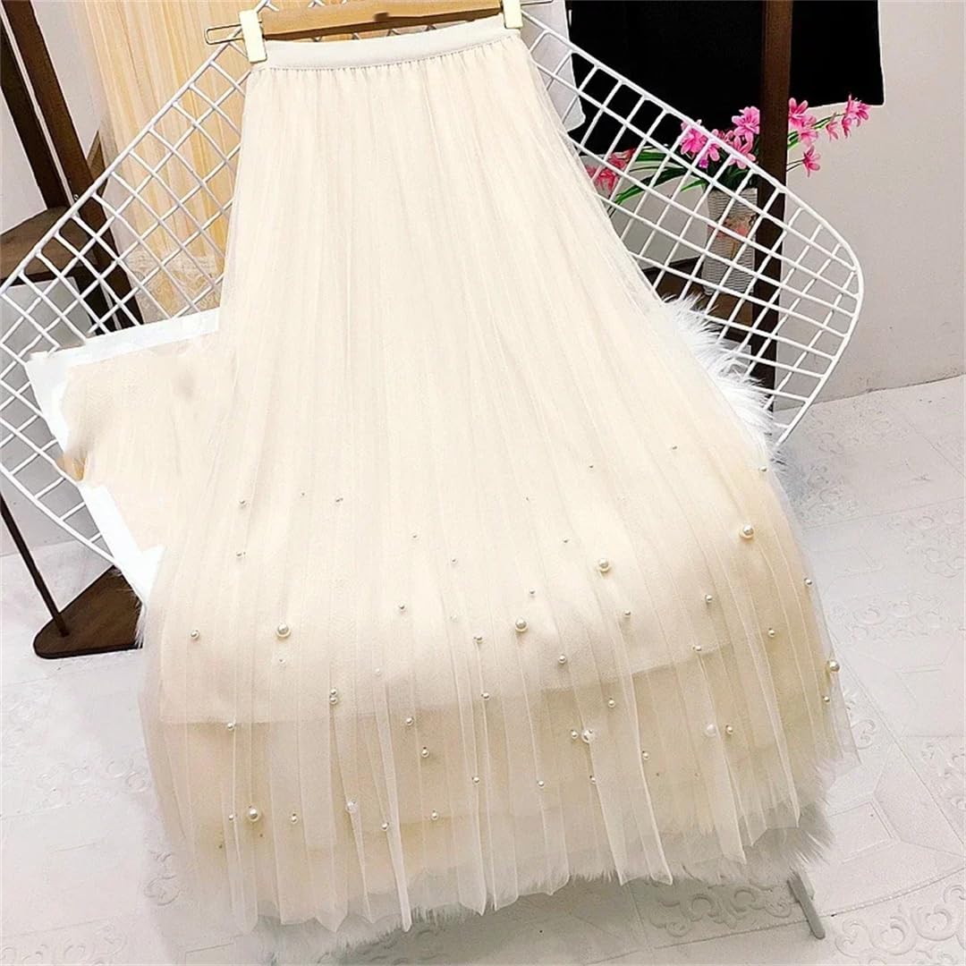 Elegante Tüllrocks Frauen Mode hohe Taille lässige koreanische Mitte Länge eine Linie Faltenröcke