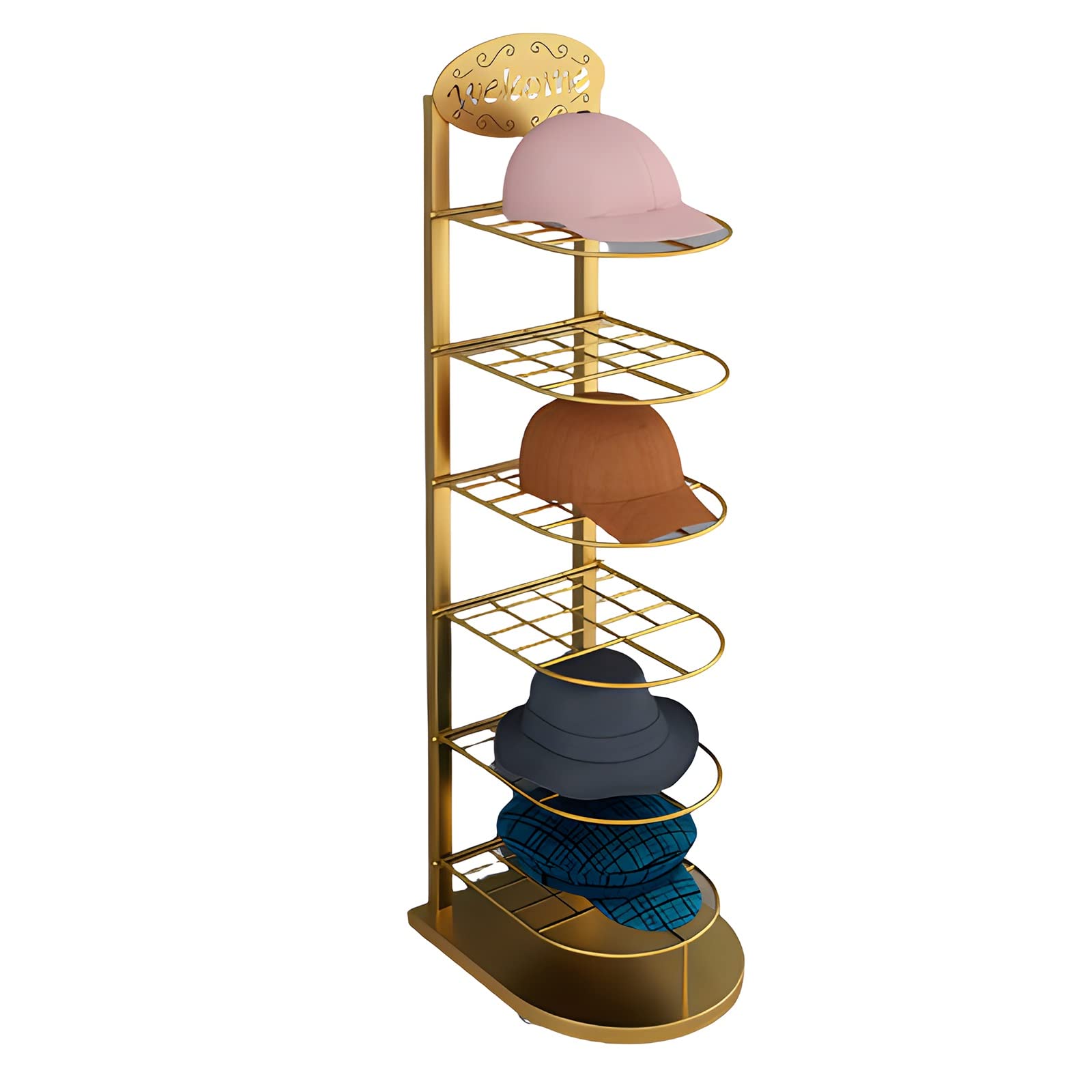 Perchero para Sombreros, de Metal Vertical con Estante para Varios Sombreros, Organizador de Sombreros Comercial Moderno y Resistente para el hogar, Tienda, Espacio pequeño (Color: Dorado, t