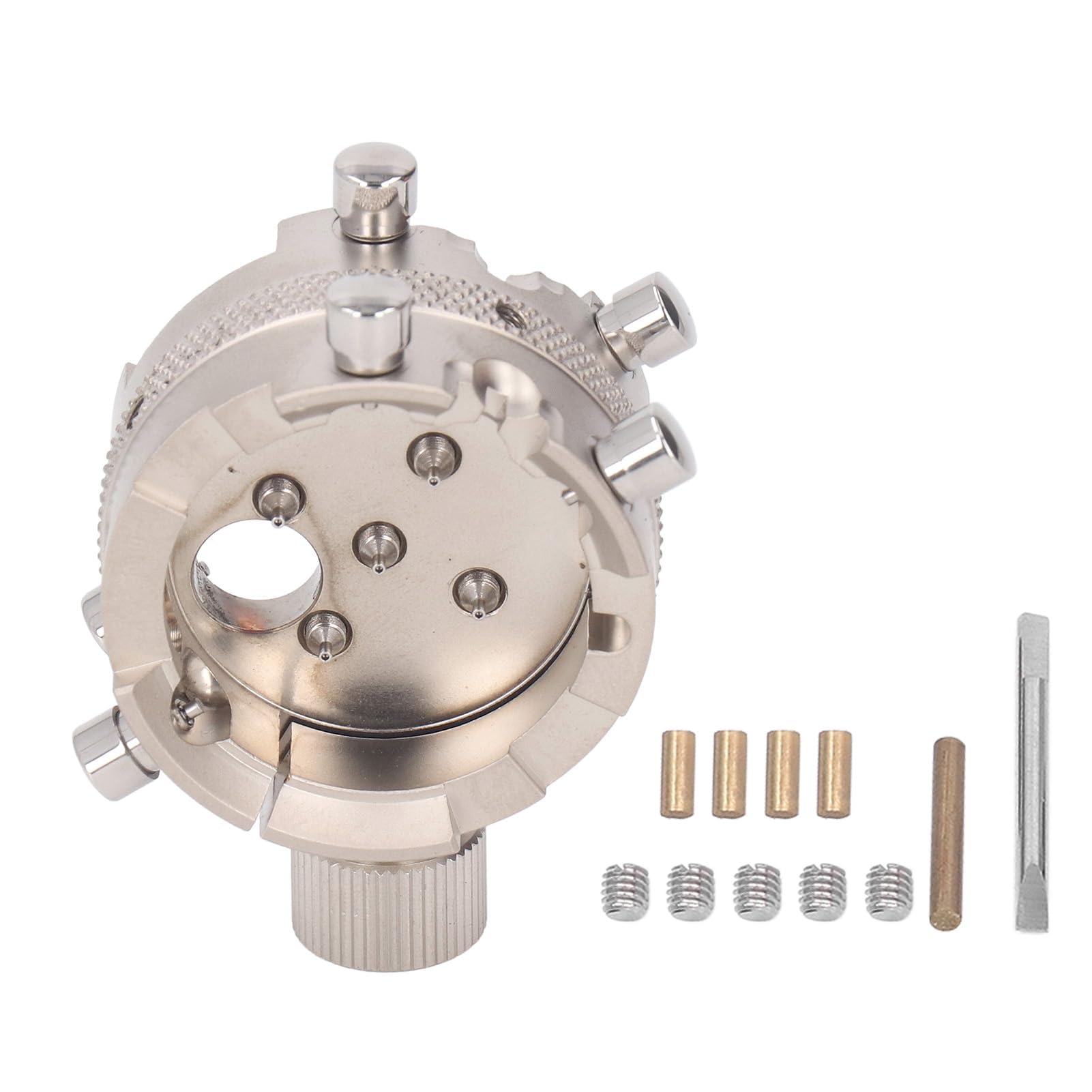 Soporte de movimiento de reloj de acero inoxidable para movimiento 7750, herramienta de ajuste de fijación segura con tornillos de tope y columnas de latón para relojeros