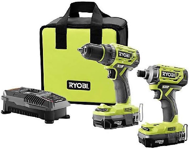RYOBI18-Volt ONE+ Lithium-Ion Cordless Brushless Drill/Driver-Impact Driver 2-Tool Kit w/(2) 1.3 Ah Batteries, Charger,