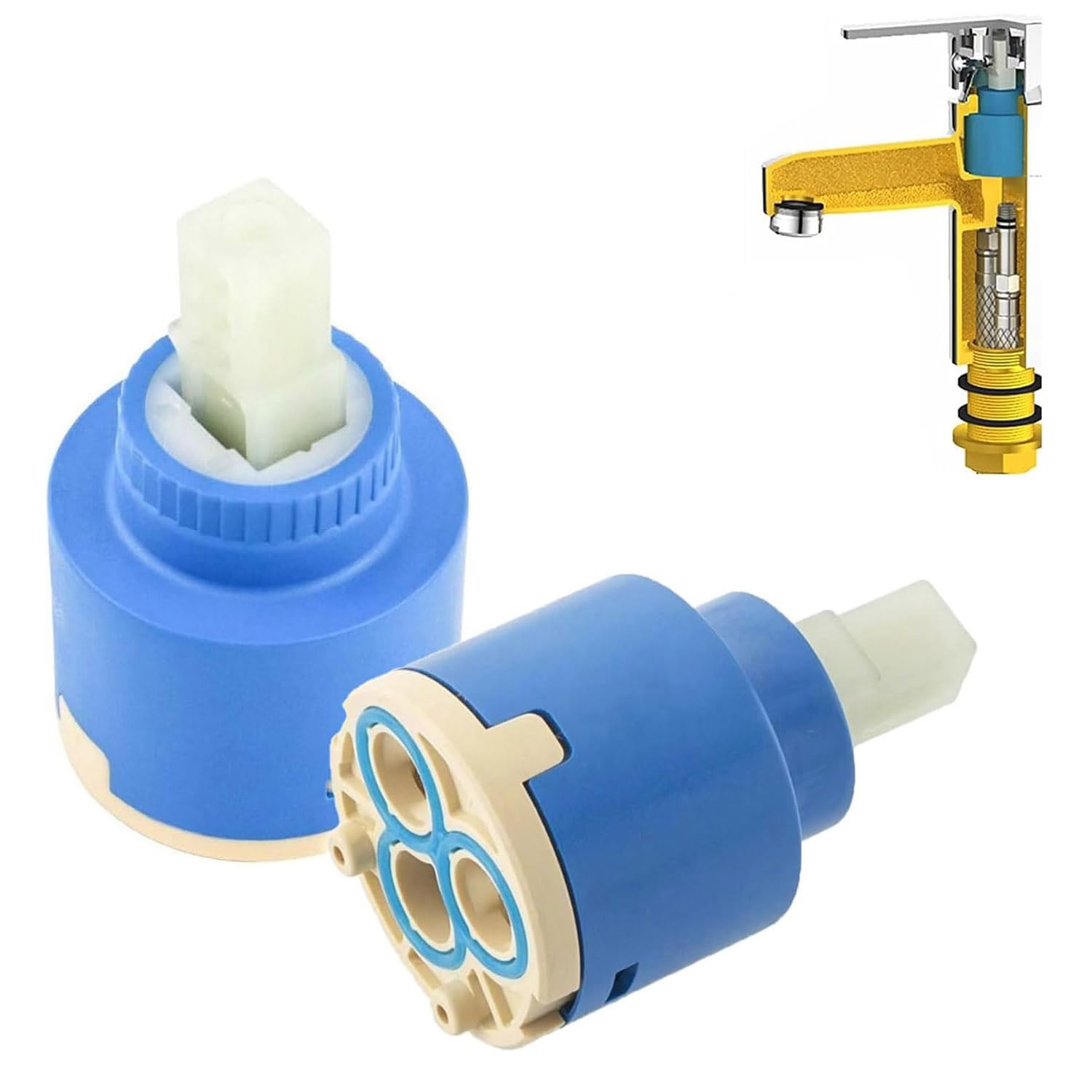 2 Piezas Cartucho Cerámico 35mm - Cartucho Universal para Grifo Monomando de Cocina, Lavabo y Ducha - Repuesto de Recambio para Grifería