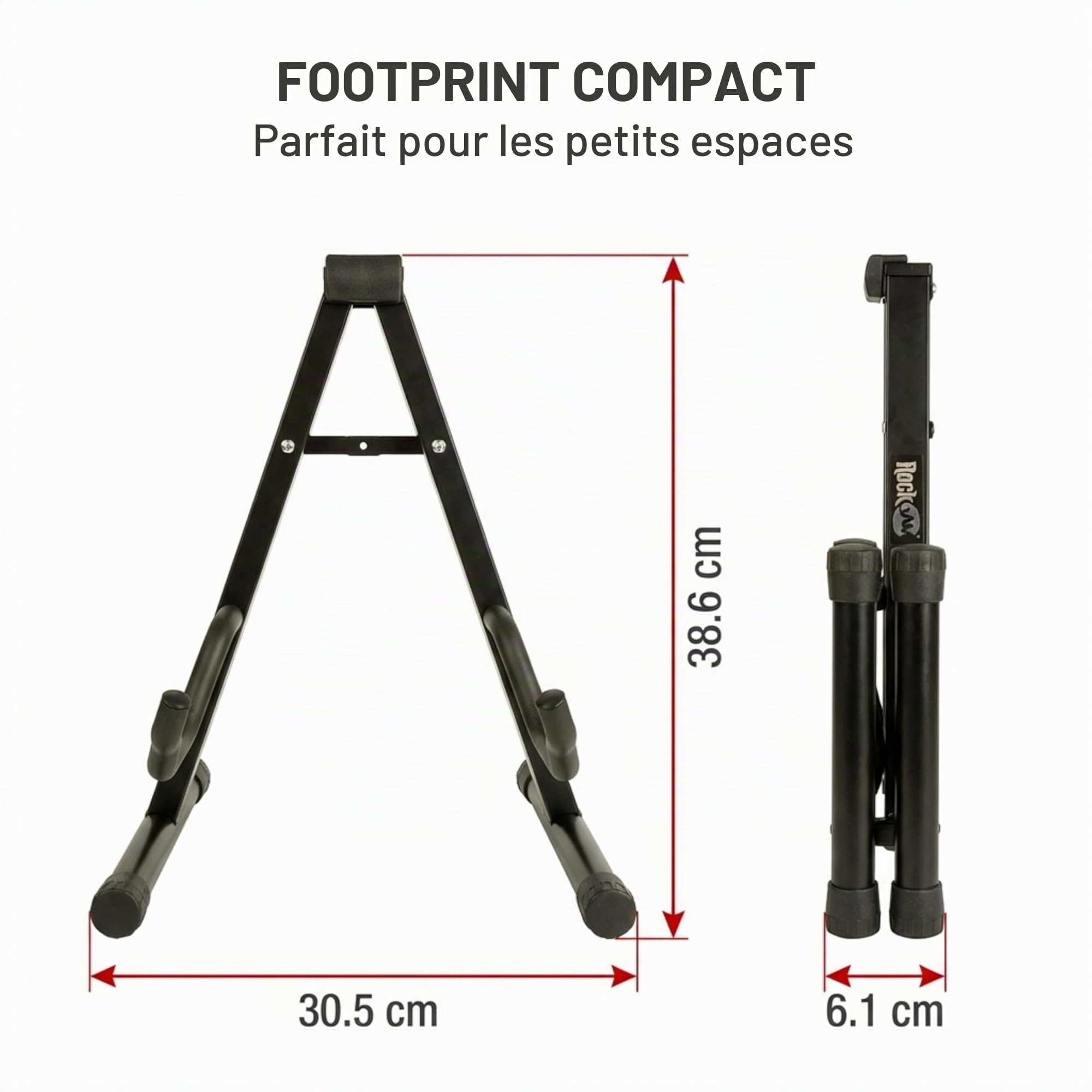Windsor RockJam Support de Guitare Cadre A, Porte-Guitare Universel Pliant pour Guitare Acoustique, Électrique et Basse, Noir