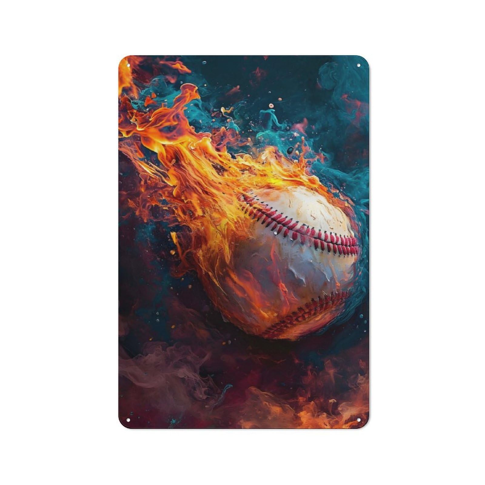 Junmoney Abstract Baseball Flames Vintage Tin Sign 30X20cm With For Guest Room Or Hallway, For Themed Room Decoration, For Vintage Wall Decor Fans