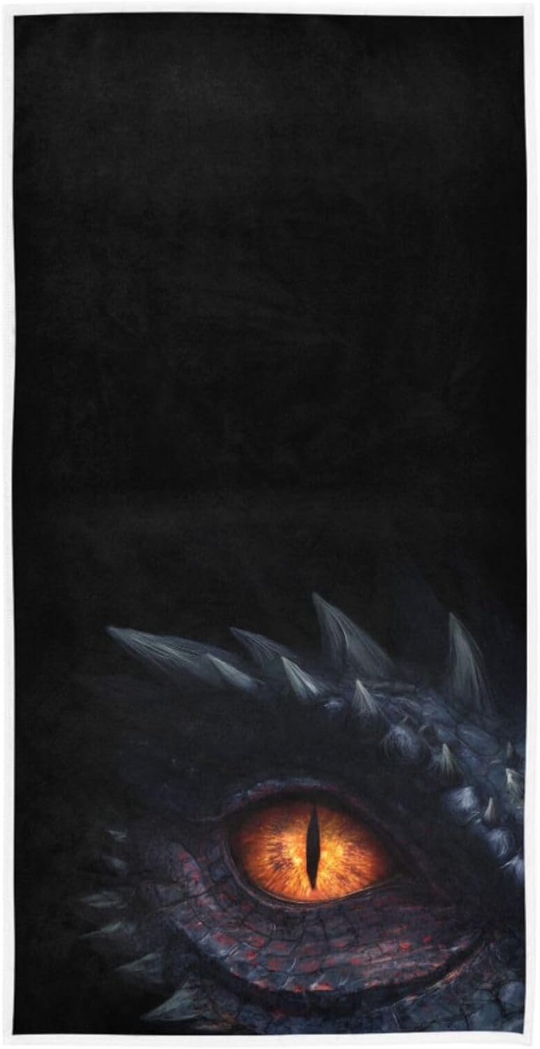 Naanle 3D Cool Glowing Red Eye of Black Dragon Print Soft Absorbent Guest Hand Towels Multipurpose for Bathroom, Hotel, Gym and Spa (16 x 30 Inches,Black)