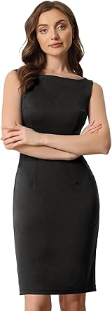 Allegra K Sheath Dress for Womens Business Teacher Sleeveless Boat Neck Dressy Casual Office Dresses