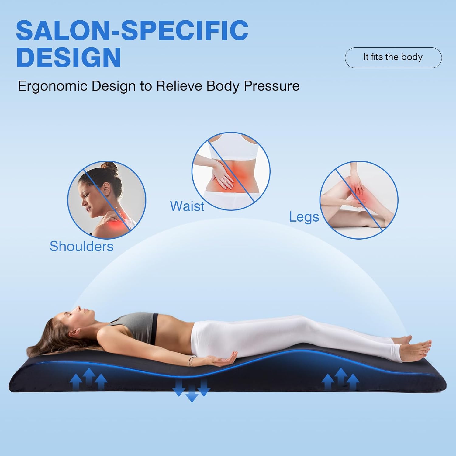 MoyRetty Curved Lash Bed Foam Topper (23''*70'), High Density Foam Massage Cushion with Removable Beauty Salon Bed Cover (Black)