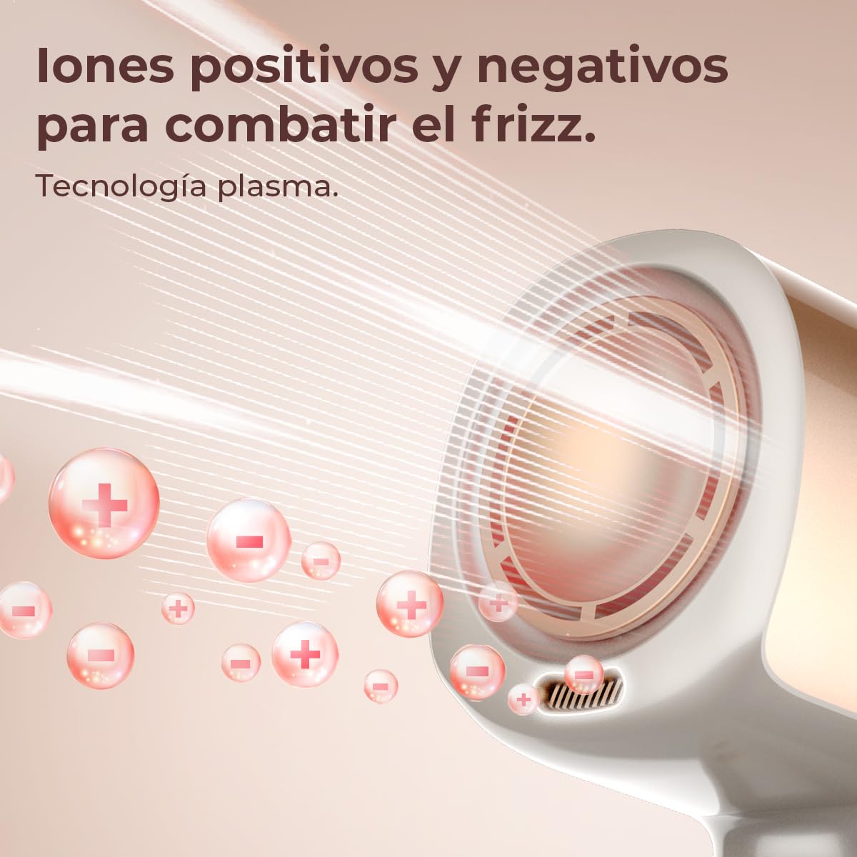 Cecotec Secador de Pelo Brushless de Última Generación DryGlam Nano Plasma Champagne. Potencia de 110,000 RPM y 1600W, Función de Plasma, Gran Flujo de Aire, Duradero, 3 Temperaturas y 3 Velocidades