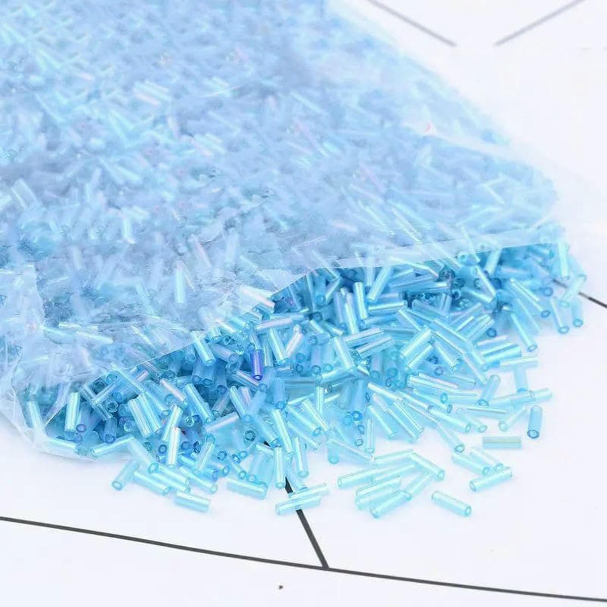 Koraliki szklane, Przekładka, 2x6mm austriacki kryształ okrągły długi koralik do szycia odzieży akcesoria naszyjnik DIY tworzenia biżuterii(Ab Blue,2x6mm 100g)