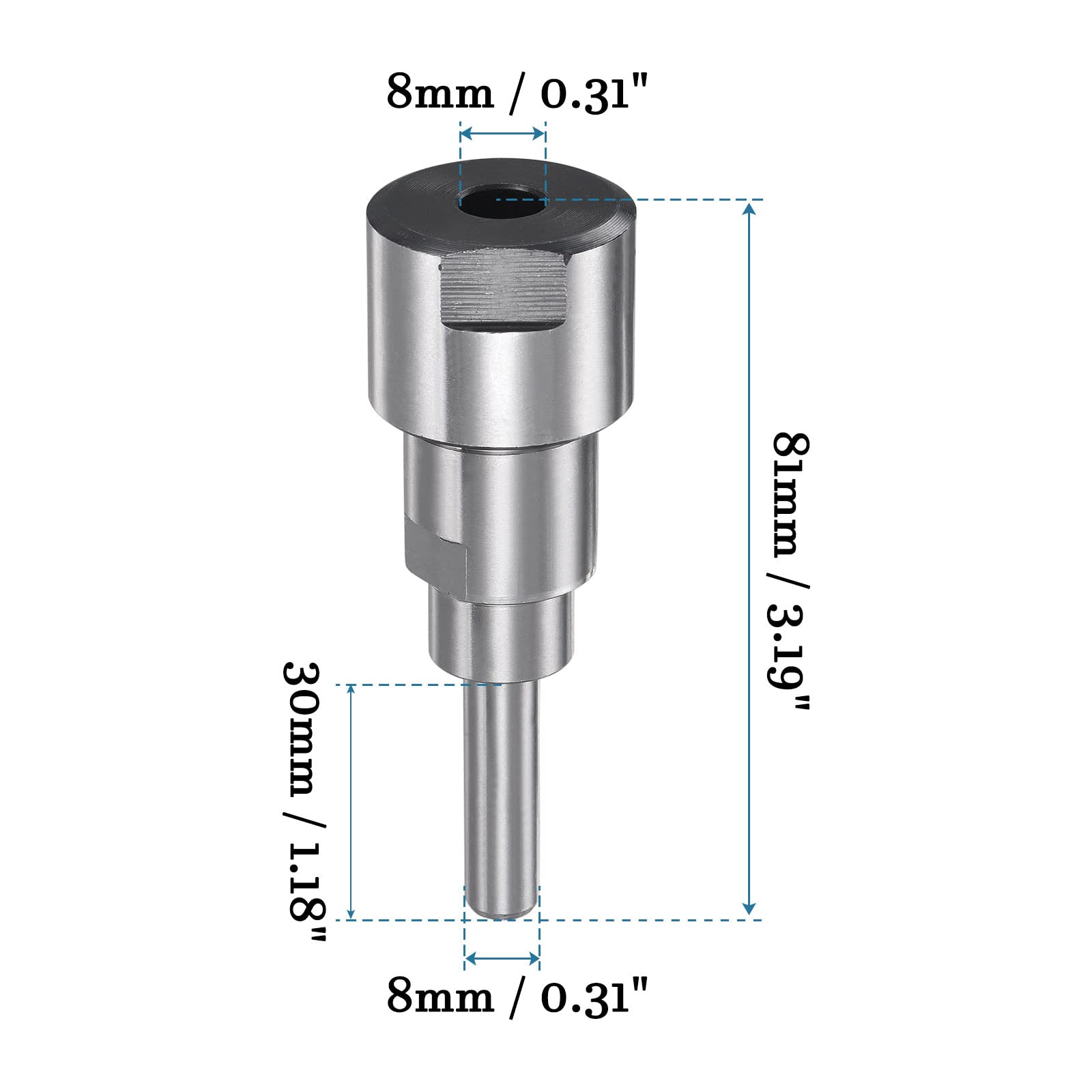 QUARKZMAN 8mm à 8mm Routeur Collet Rallonge Tige Convertisseur x 1 Pièce Carbone Acier Adaptateur pour Fraisage Fraise Queue Rallonges
