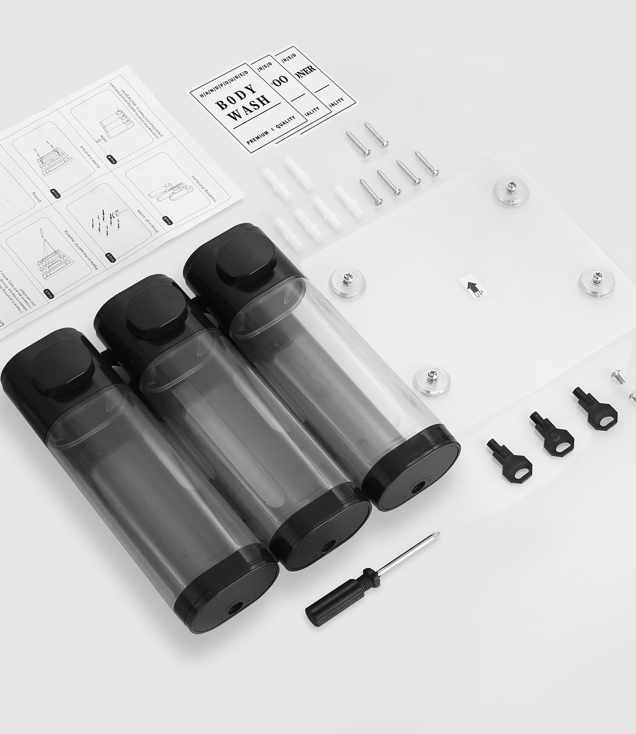 Dispenser Sapone Doccia 3x300ml Zaxiva | Senza Trapano Con Adesivo | Etichette Impermeabili | Nero - Foto 8