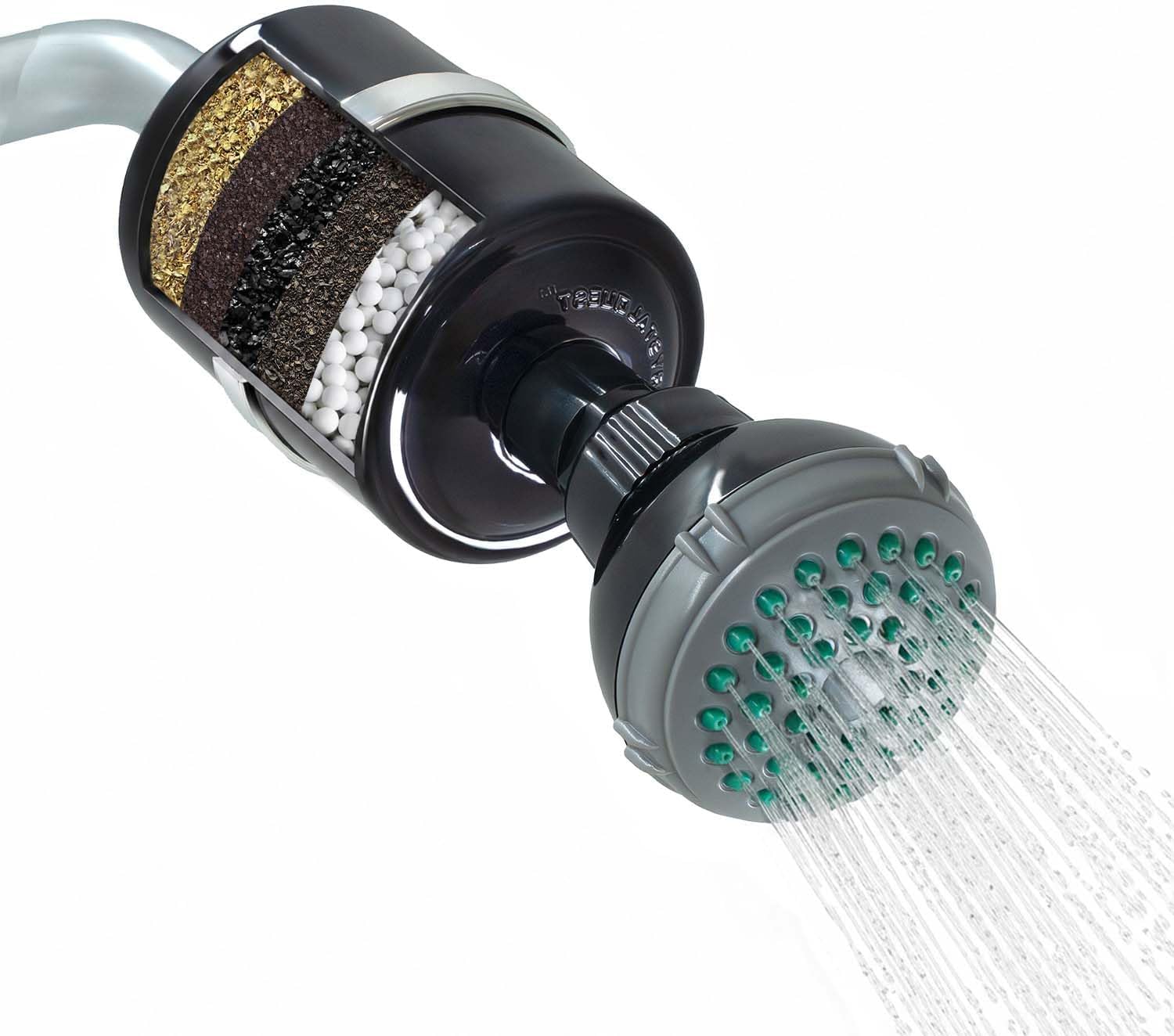 Crystal Quest Shower Filter with Head, Shower Head Filter for Hard Water, Shower Water Filter Removes Chlorine, chloramines & VOCs, Filter Shower Head, Improves Skin & Hair, Long-Lasting - Black
