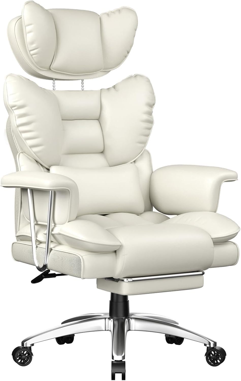rattantree Sillón Ejecutivo ergonómico con reposapiés, Silla de Oficina Piel sintética con Respaldo Alto, Silla Escritorio para Oficina y teletrabajo, Blanco
