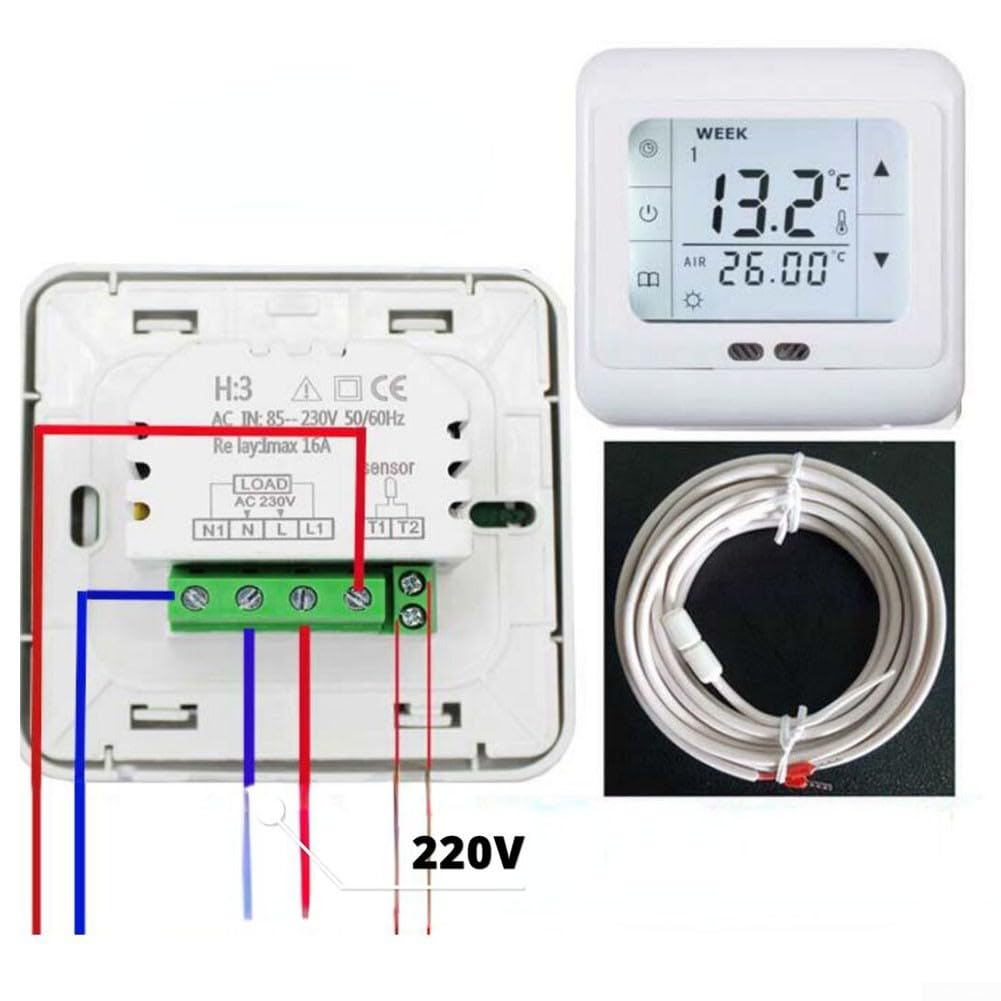 Underfloor Heating Thermostats Programmable 16A, Digital Thermostat Touchscreen Underfloor Heating Room Controller Floor Sensor - Image 4