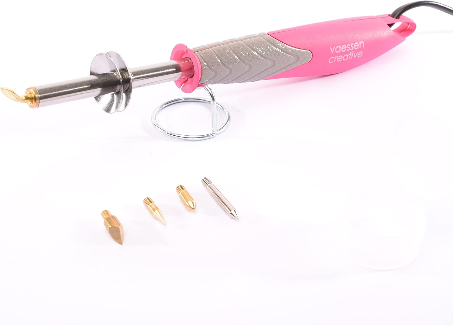 Vaessen Creative Wood Burning Pen Deluxe with 5 Tips, for All Kinds of Crafts, Creative Projects and Unique Creations, Leather Metal, Pink-Grey, One Size