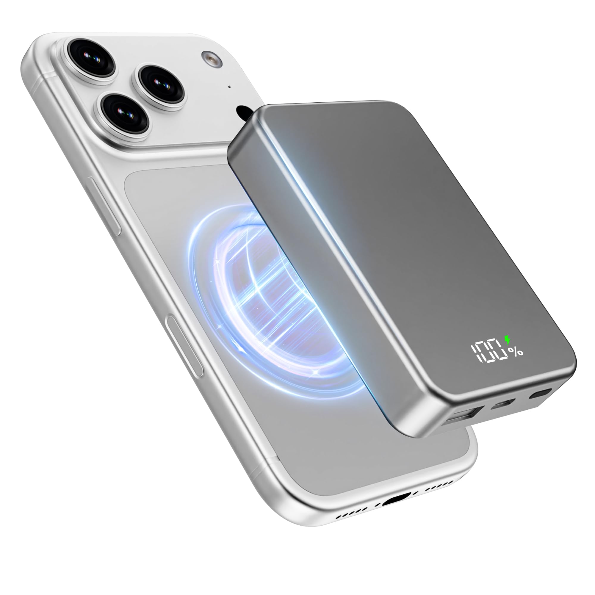 Batería externa magnética inalámbrica de 26800 mAh para cargador portátil MagSafe de 20 W PD de gran capacidad, aleación de aluminio, carga rápida USB-C para iPhone 17/16/15/14/13/12 Plus/Pro/Pro Max
