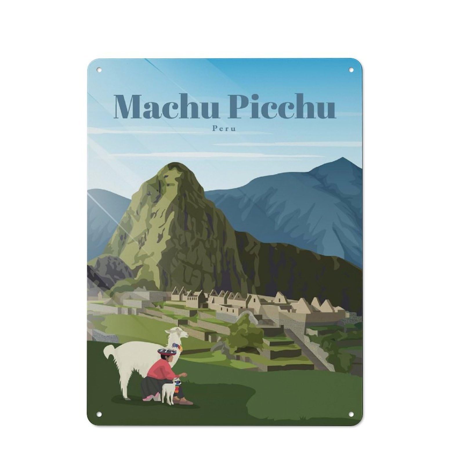 Travel to Machu Picchu Metal Wall Art Sign 40x30cm, Retro Vintage Wall Decor for Kitchen, Hallway, Bar Or Small Cafe