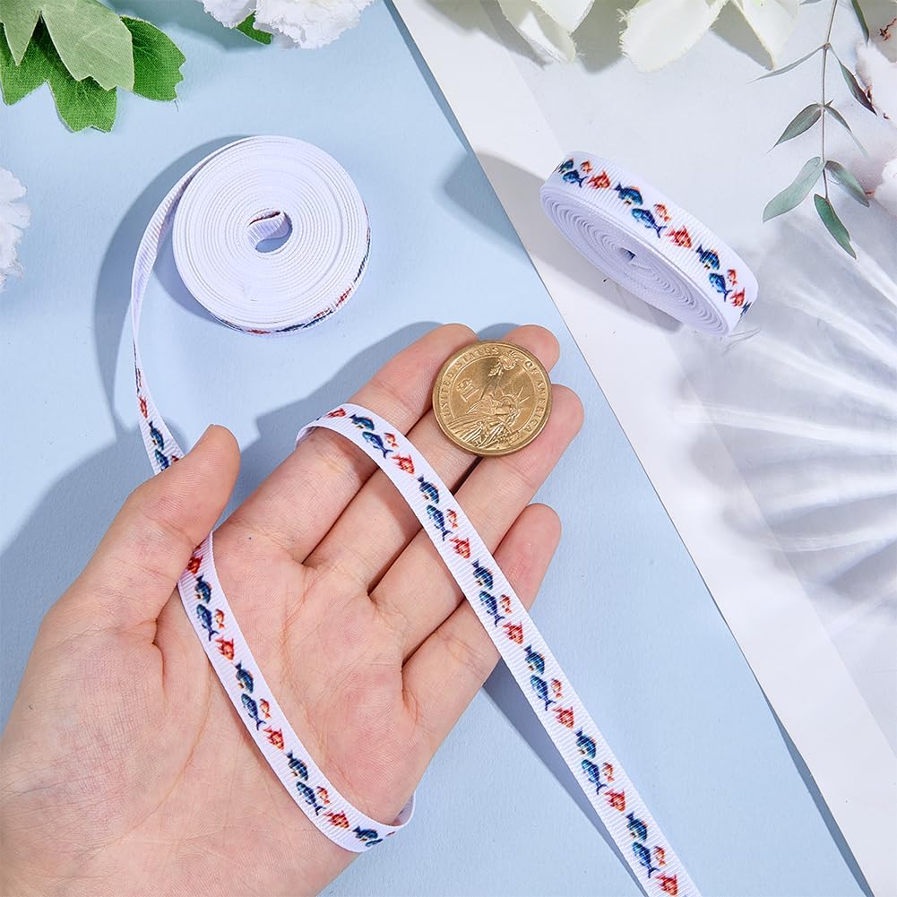 CRASPIRE 10 Yards 3/8 Inch Tropical Fish Pattern Ribbon Grosgrain Ribbons Print Cute Summer Ocean Sea Thin Striped Trim Lace for DIY Craft Bow Sewing Gift Wrapping Birthday Party Decor image 3