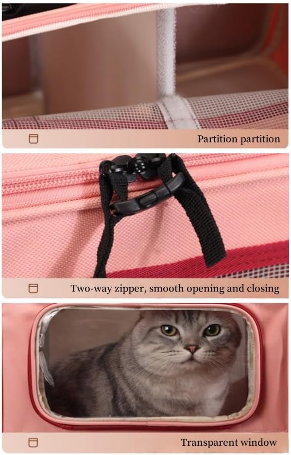 2-in-1 Rolling Cat Carrier with Divider, Soft-Sided Pet Travel Bag with Wheels and Shoulder Strap for Two Pets(Green)