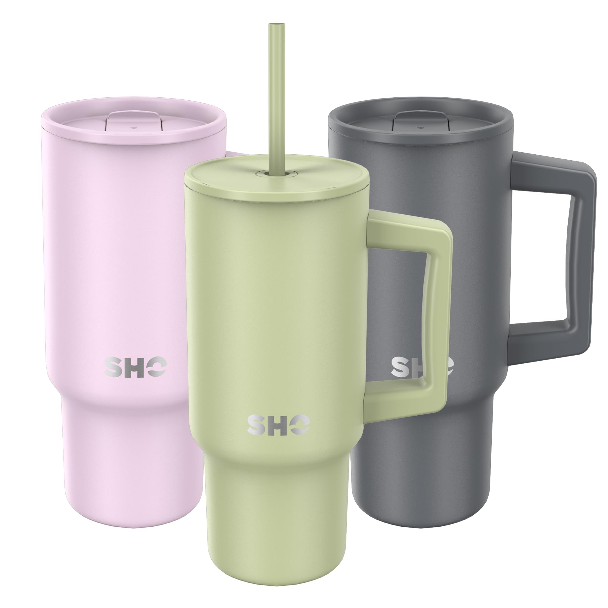 Sponsored Ad – SHO XL Tumbler - Insulated Stainless Steel Reusable Water Bottle Iced Coffee Travel Mug with Handle, Straw Lid & Slider Lid - 900ml / 30 oz - Cold 24 Hours - Hot 12 Hours (Sage, 900ml)