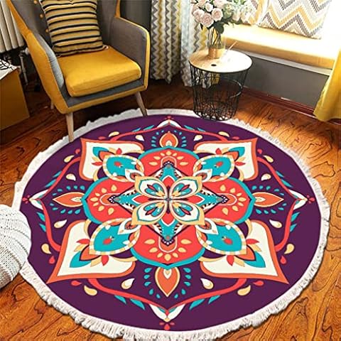 Tomifine Bohemian Rug Cotton Woven Round Mandala Large Area Rugs with Tassels Non Slip Machine Washable Mat for Bedroom Hallway Living Room (60 cm / 23.62 inch,Pink Blue) Cover