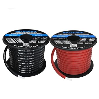 BNTECHGO 8 Gauge Silicone Wire Spool Red and Black Each 50ft Flexible 8 AWG Stranded Tinned Copper Wire