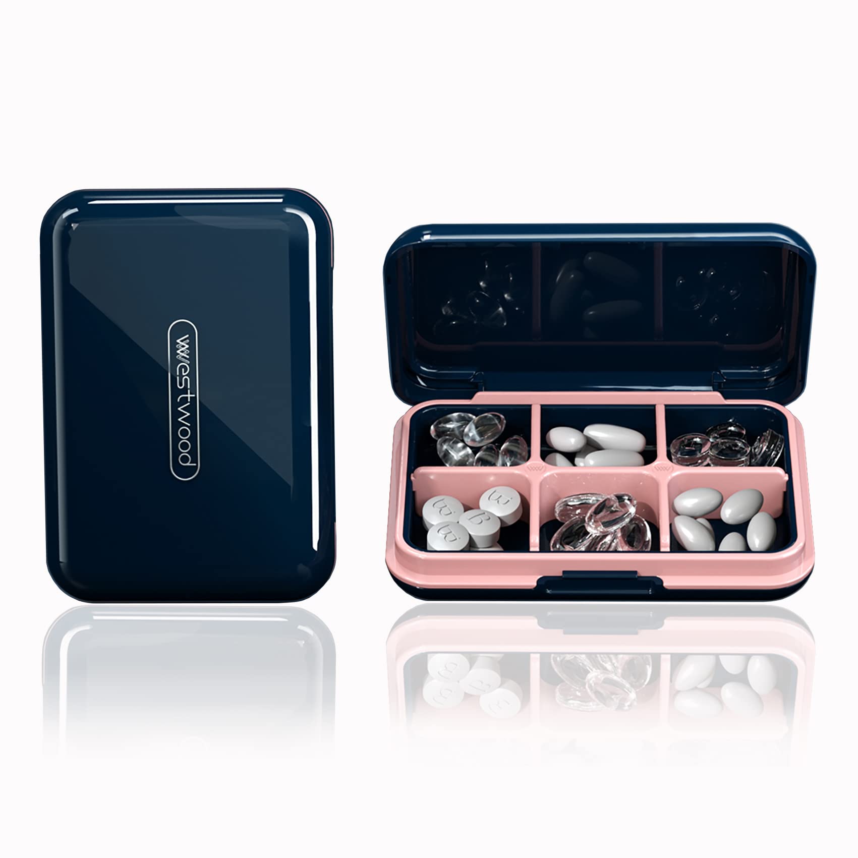 DUBSTAR Travel Pill Organizer Moisture Waterproof Small Pill Box for Pocket Purse 6 Compartments Portable Pill Case Medicine Vitamin Holder Container,