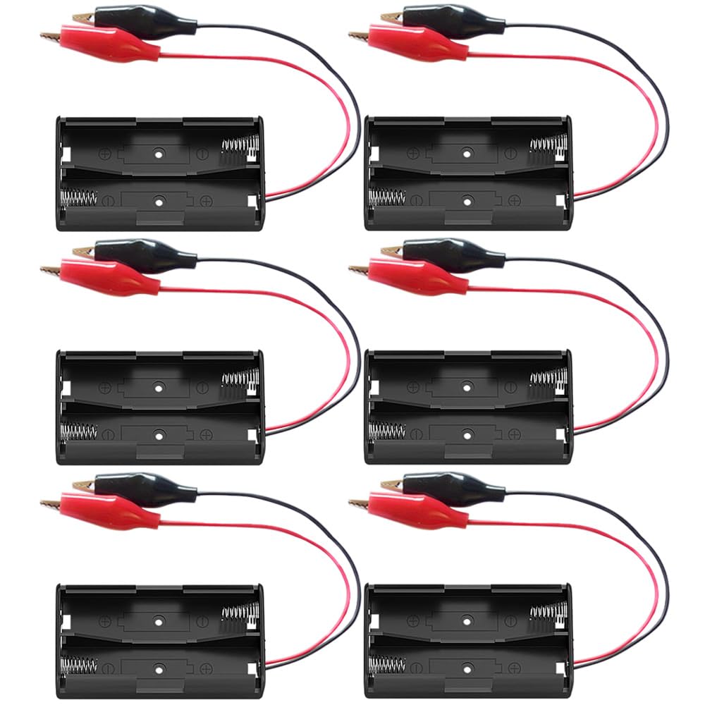 Gebildet Portabatterie Doppio AA, Portabatterie AA da 2x 1.5 V con Cavi con Clip a Coccodrillo, Portabatterie AA con Cavi con Clip a Coccodrillo (Confezione da 6)