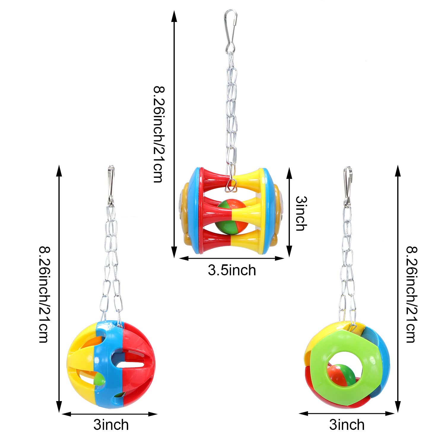 Litewoo 3 Pack Bird Chew Toy Bells Balls Set Parrot Training Toy Cage Accessories for Parakeet Cockatiel African Grey Cockatoo Macaw Conure - image 2