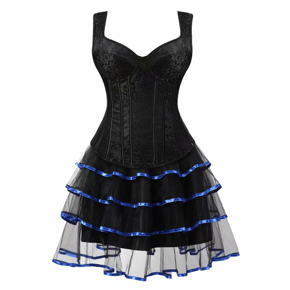 Josamogre Women's Blue Corset Skirt Dress Burlesque Dress Bustier Straps Halloween Xl