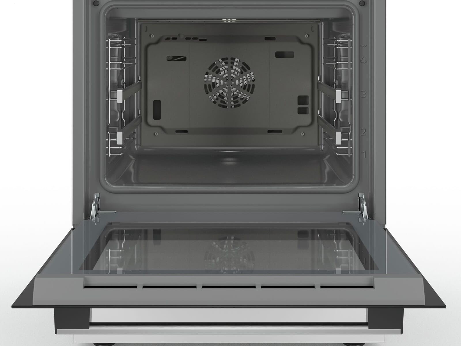 Bosch HKR39C220 Série 4 Cuisinière électrique, 60 cm de large, EcoClean Direct, aide au nettoyage, cuisson à air chaud 3D sur 3 niveaux, contrôle d'affichage LED, zone de cuisson extensible pour