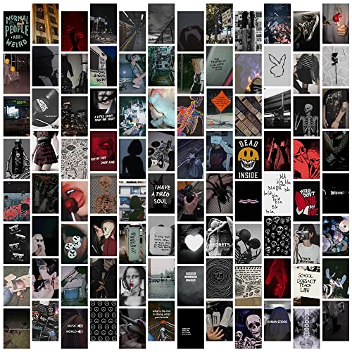 Image of Thepaper9store Dark Grunge Collage kit Aesthetic Room Decor Self Adhesive Wall Posters Kit for Dorm Decoration Room Decor Posters (Set of 100)