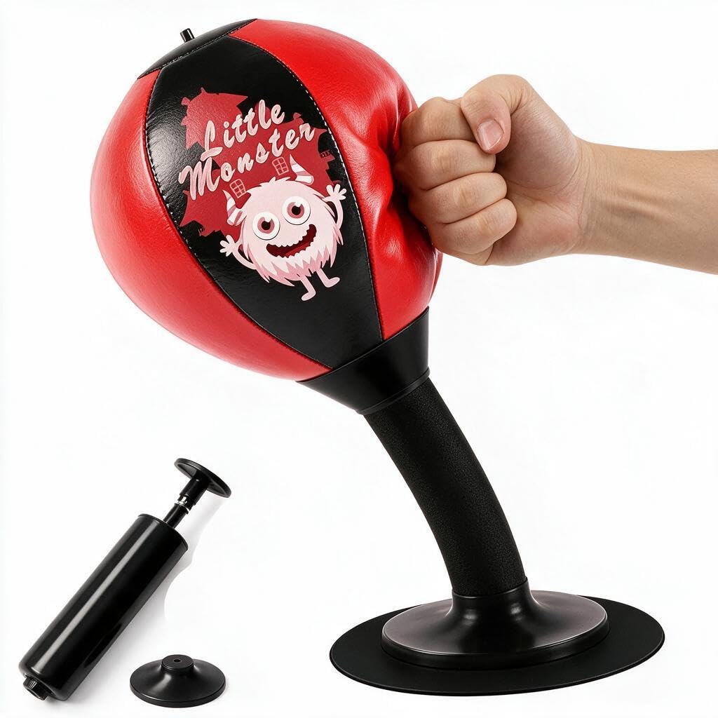 Desktop Punching Bag, Stress Relief Boxing Ball with Double Suction Cup Base and Upgraded Spring, Durable Tabletop Punching Bag for Office and Home, Fun Desk Accessories for Adults
