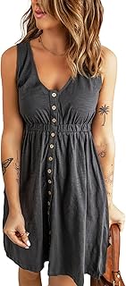 BLENCOT Women's Casual Sleeveless T-Shirt Dresses Summer V Neck Button Down Swing Short Dress - Buy now