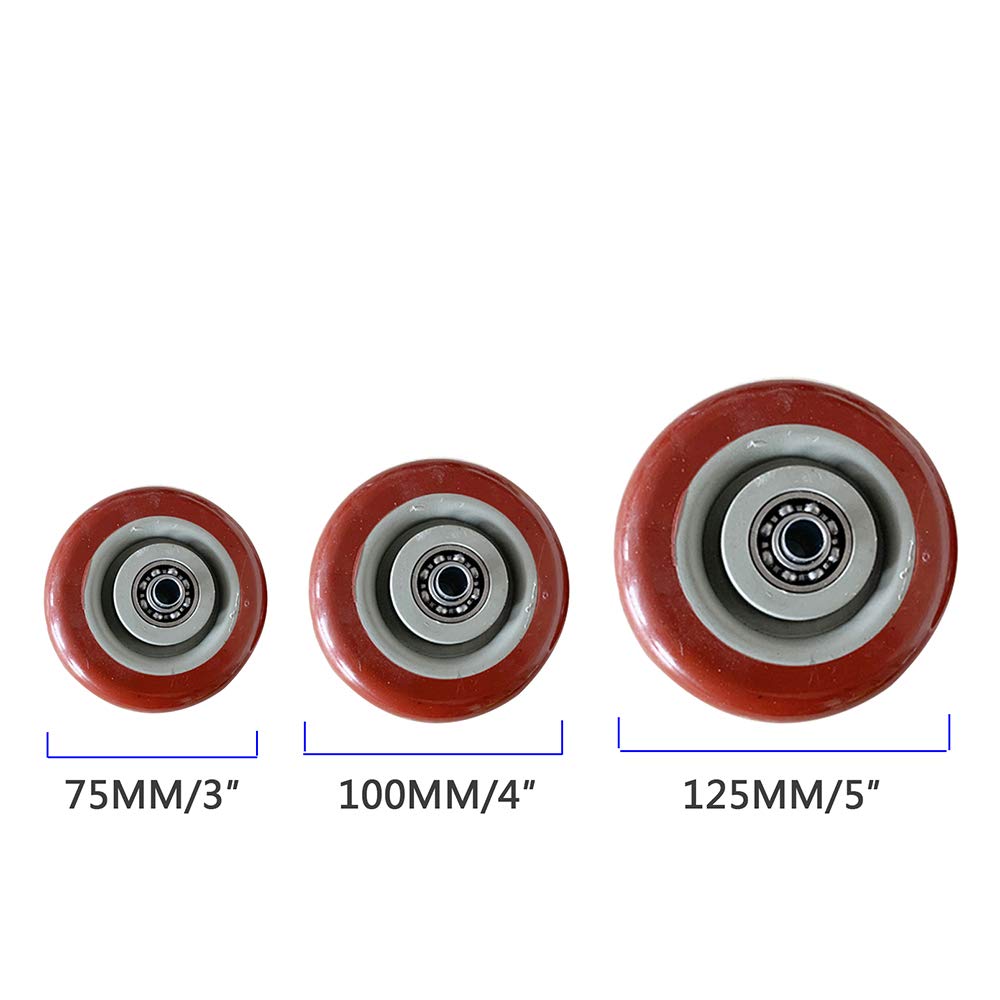 Ruedas, ruedas pesadas, Ruedas de vástago M16 * 30/100/150 mm, ruedas de goma de alta resistencia de 3/4/5 pulgadas, ruedas giratorias for muebles con frenos, mango largo, paquete de 4,500 lb