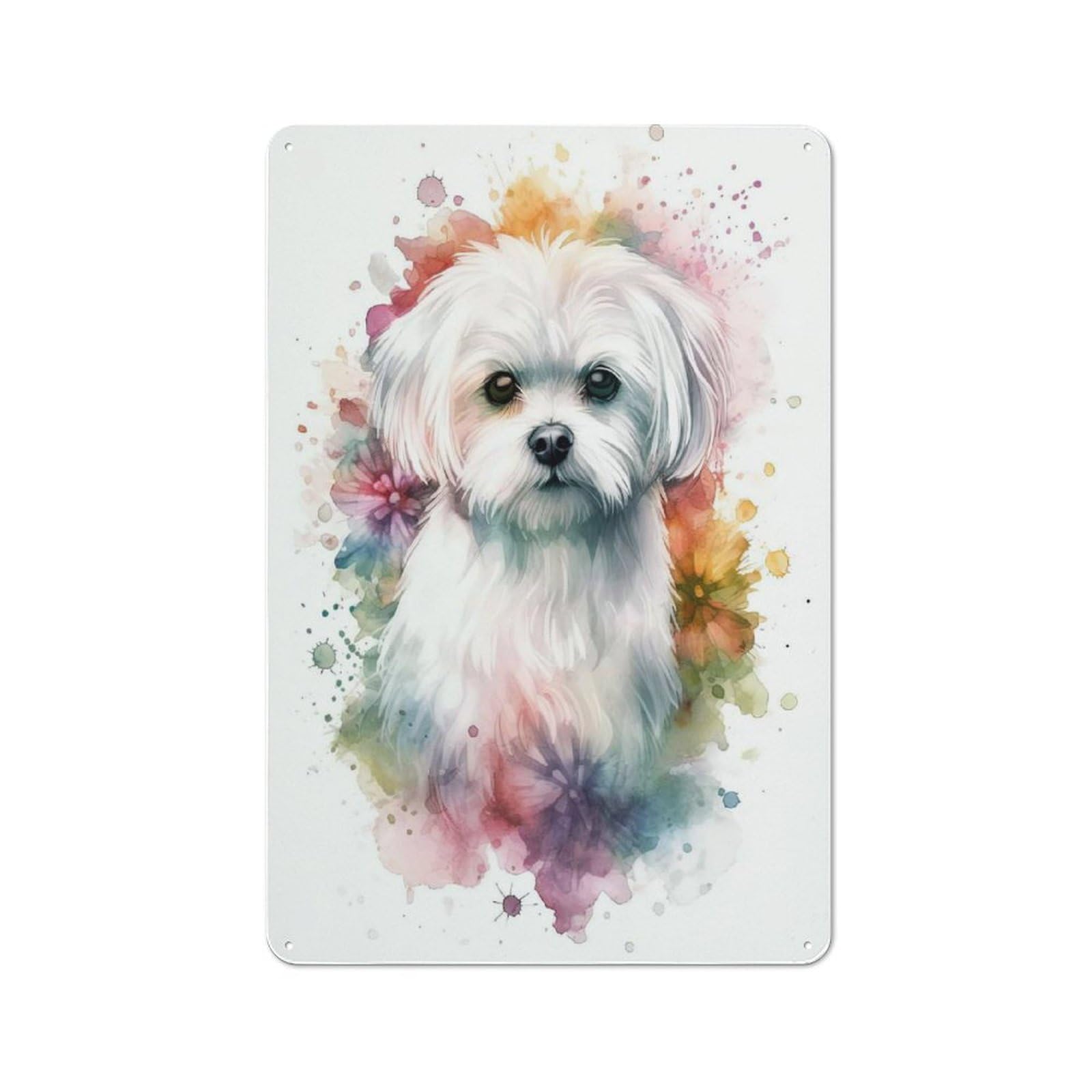 Junmoney Style-10 Shop Front Style Watercolor Maltese Dog Decorative Metal Plaque 30X20cm, Shop Wall Decor For Cafe, Bistro, Bakery Or Restaurant