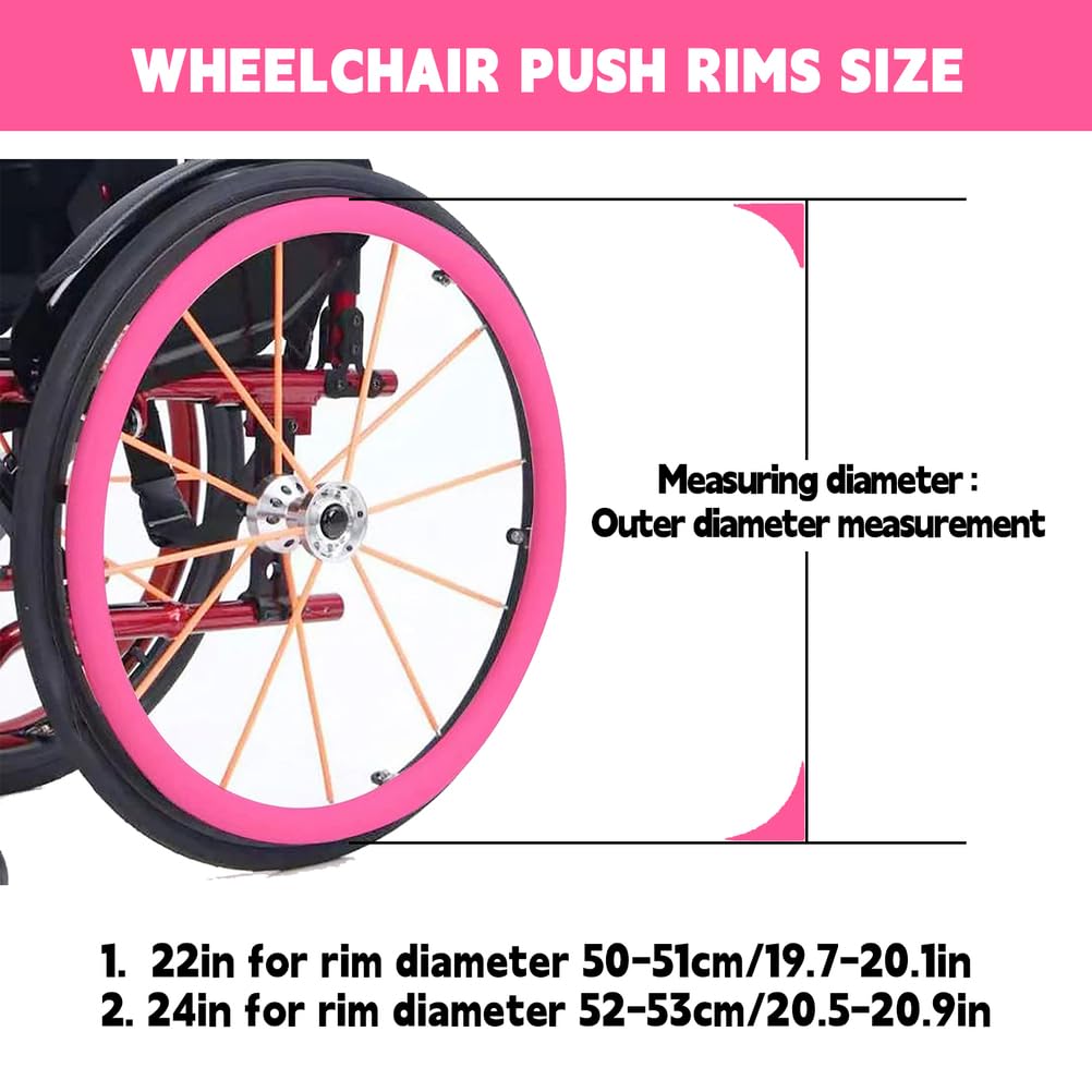 1 Paar 22/24 Zoll Rollstuhl-Schiebefelgenabdeckungen, rutschfeste Silikon Rollstuhl-Greifrandabdeckungen, Verschleißfeste Schutzhülle Für Handschieberinge,Blau,24inch