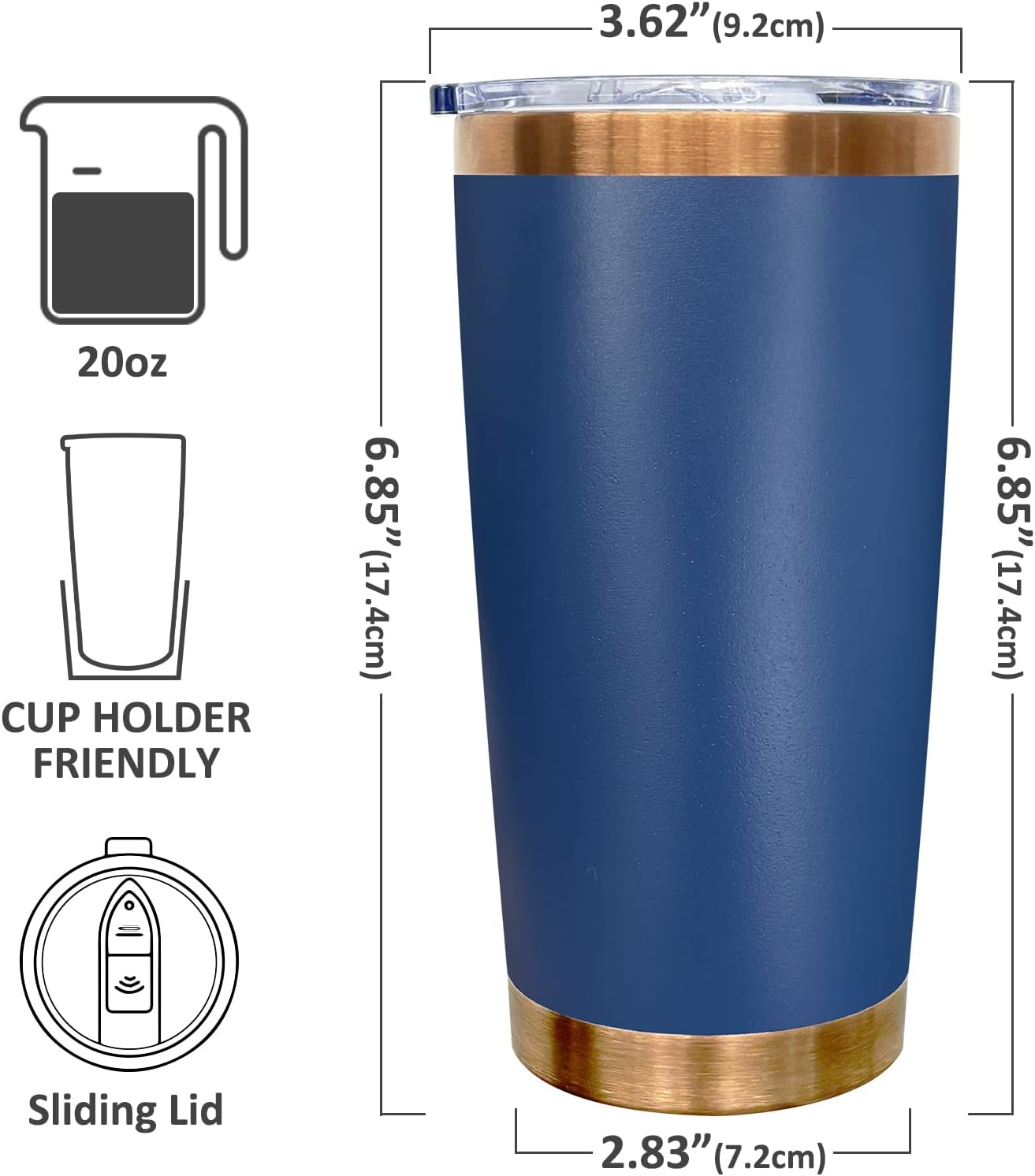 20 oz Tumbler Stainless Steel Tumbler with Lid and Straw, Double Wall Vacuum Insulated Travel Coffee Mug for Laser Engrave, Powder Coated Cup for Hot and Cold Drinks (Navy,1 pack) - Image 2
