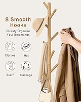 Vista 8 de Yawinhe Perchero de madera resistente con 8 ganchos, 3 alturas ajustables para dormitorio, pasillo, entrada, oficina, 11.8 x 70.8 pulgadas, natural