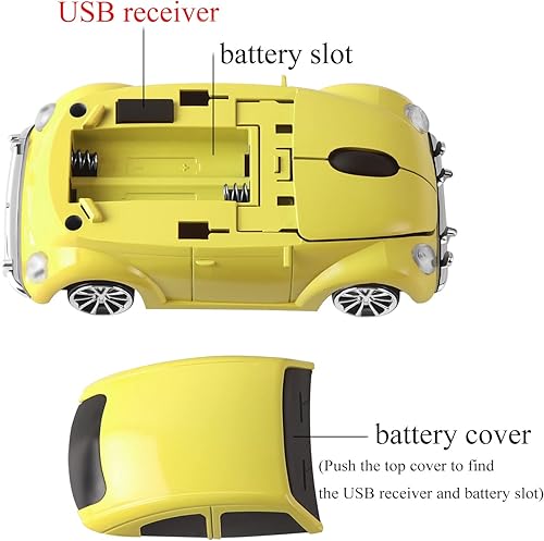 Miniatura 3 de Usbkingdom - Ratón inalámbrico de 2.4 GHz, ratón inalámbrico para computadora, 3D, con forma de coche deportivo, ergonómico, óptico inalámbrico con