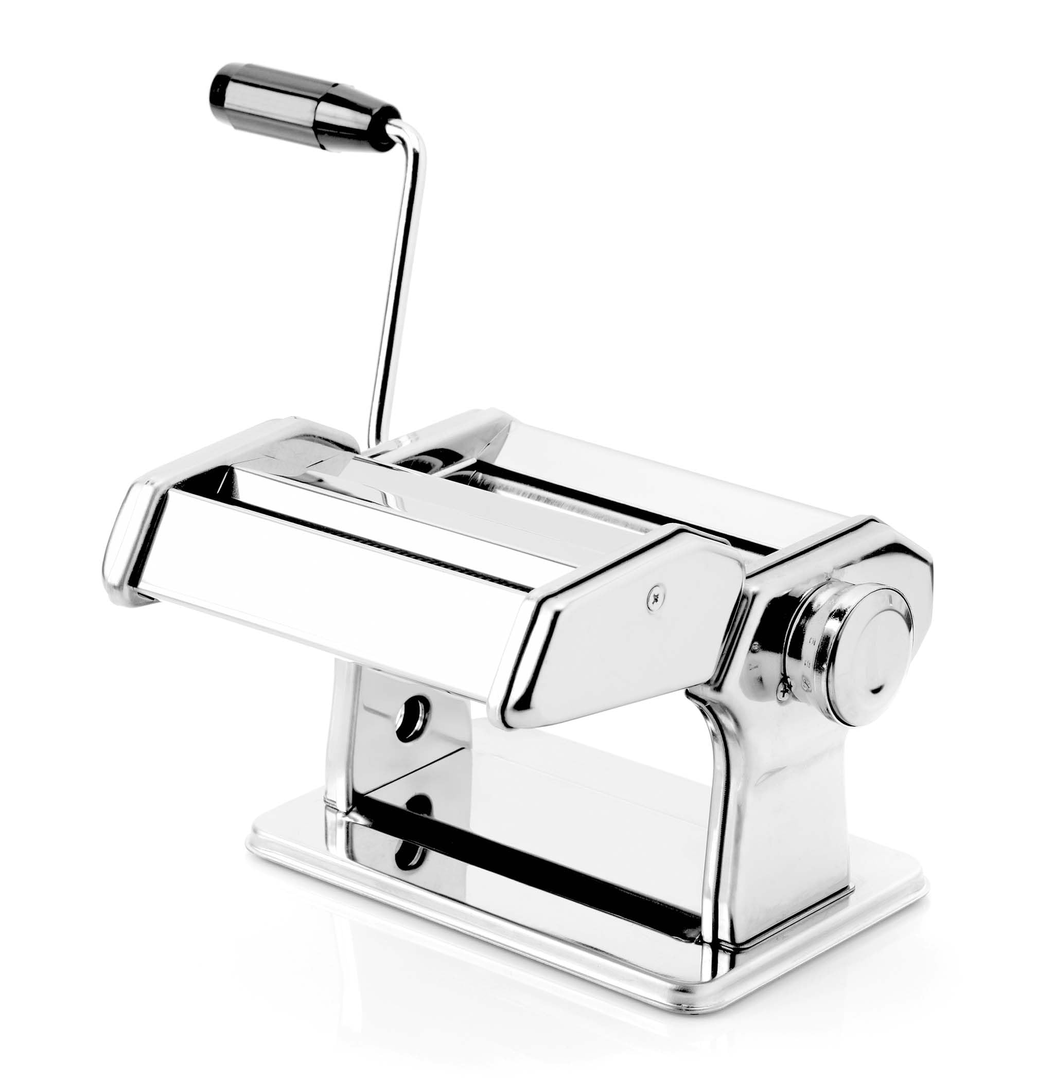 Toboli Machine à pâtes manuelle – 21 x 20 x 15 cm – en Acier inox – Rouleau avec Épaisseur de nouilles réglable 2-​6 mm – Laminoir pates matériel de Cuisine Gastronomie