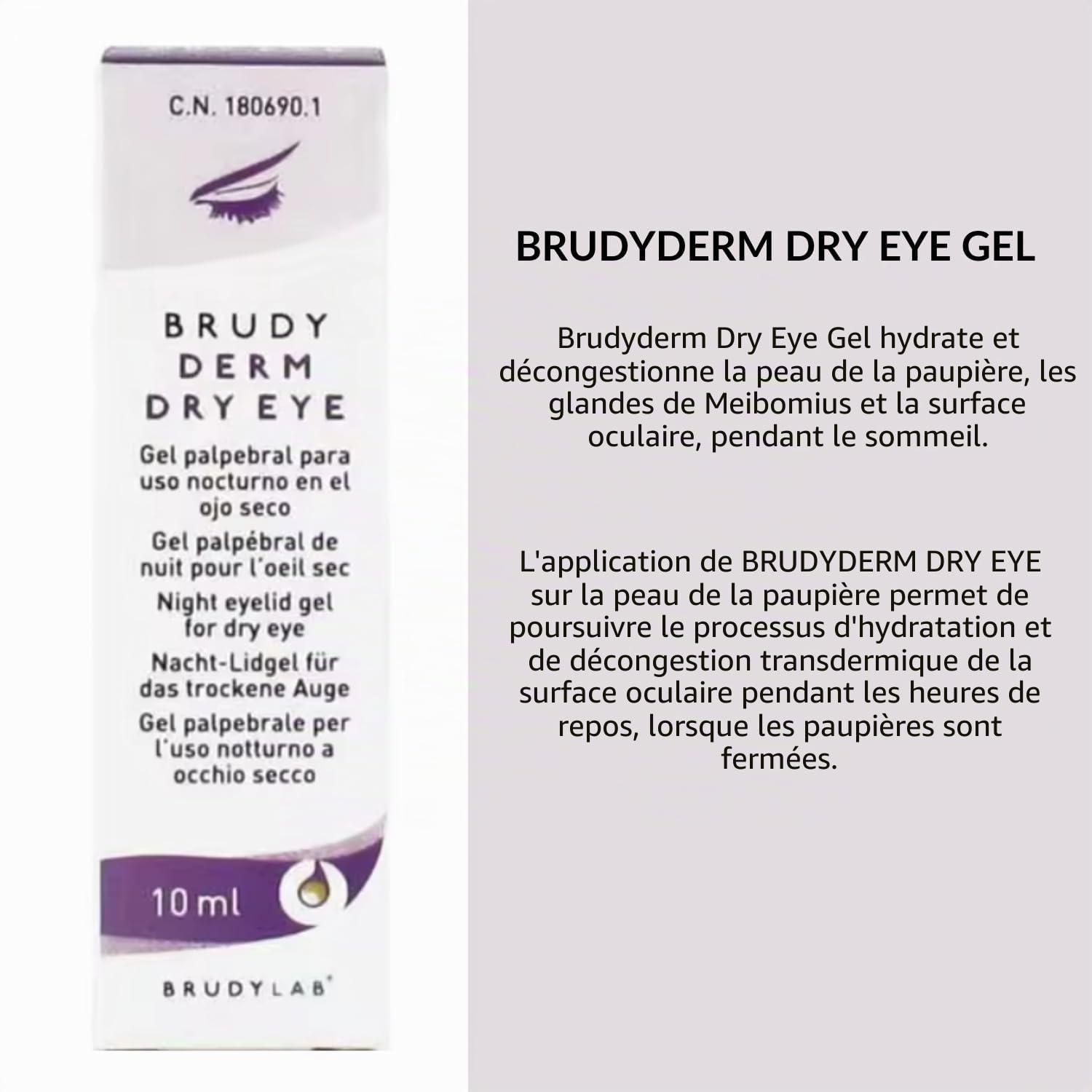BRUDYLAB - Brudy Derm Gel Yeux Secs 10 ml - Gel Hydratant de Nuit pour la Peau des Paupières - Soin des Yeux Secs - Hydrate et Décongestionne la Peau des Paupières