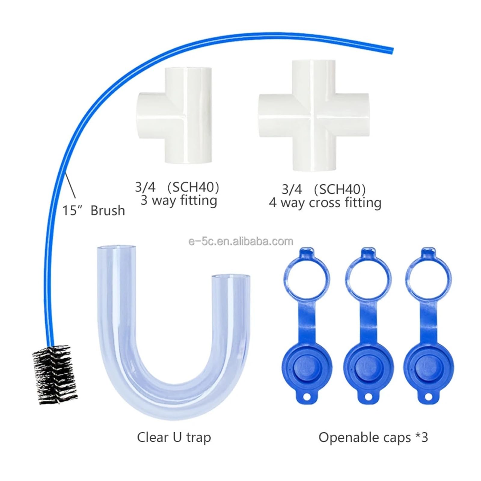 Sifón U Transparente Accesorio de drenaje condensado con trampa en U PVC | 3 4 Sistema HVAC cruzado con cepillo en T