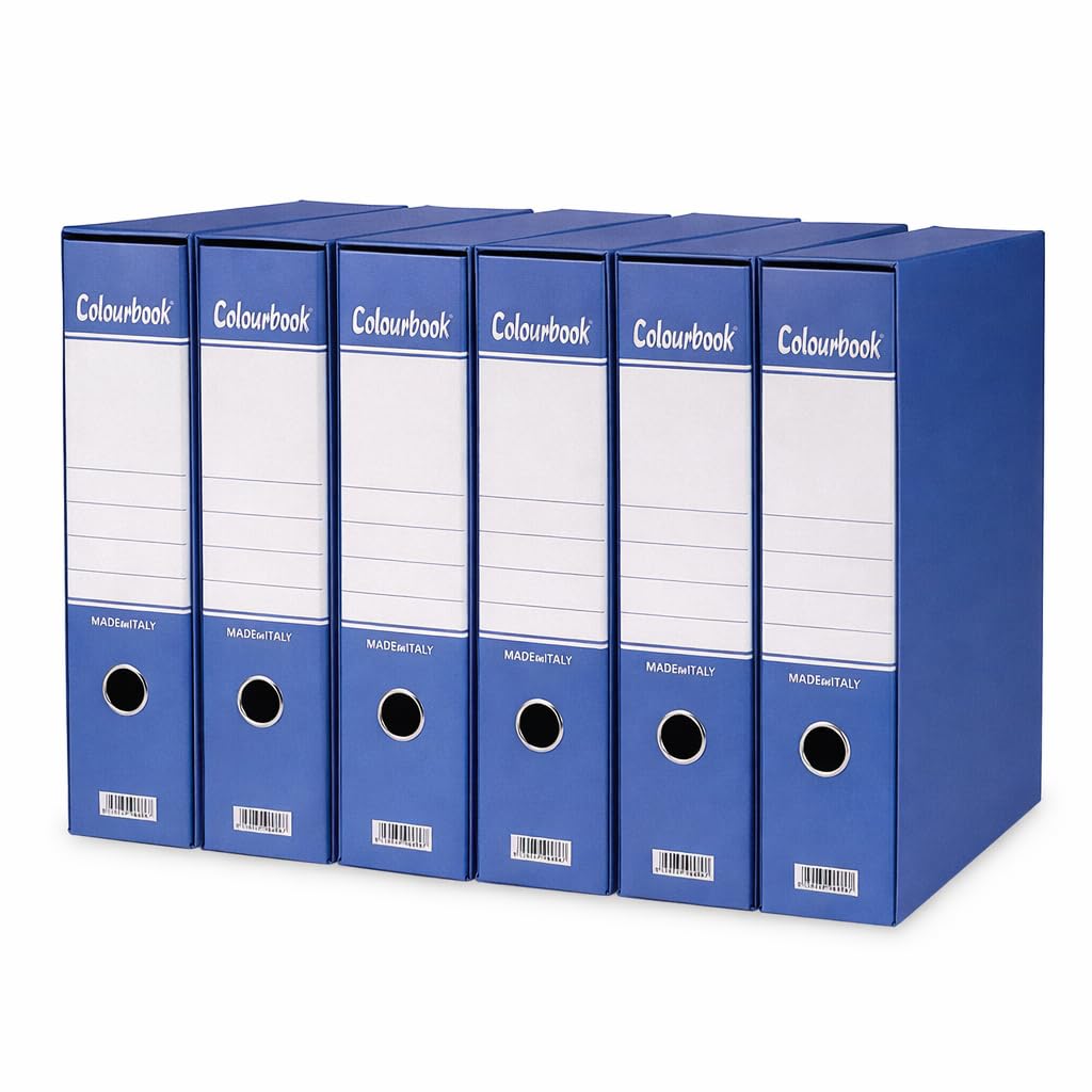 Colourbook Registratore Con Custodia, Set 6 Faldoni Raccoglitore Documenti A4, Dorso 8 Cm, Meccanismo A Leva 2 Anelli, Per Ufficio In Cartone Alta Qualità, Blu, Made In Italy