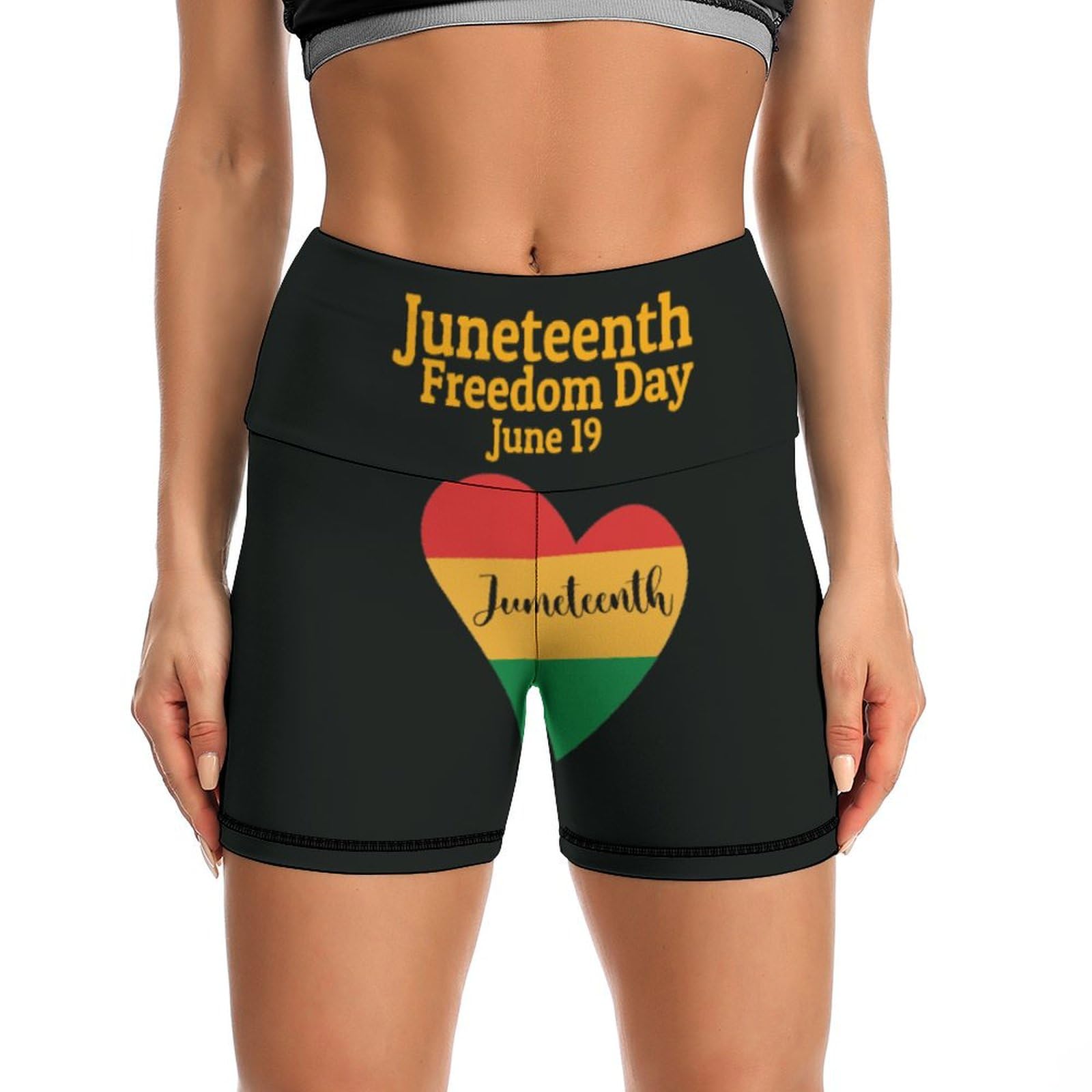 JYYAU Juneteenth Freedom Day African American High Waist Yoga Shorts for Women Athletic Shorts Leggings Running Pants Black