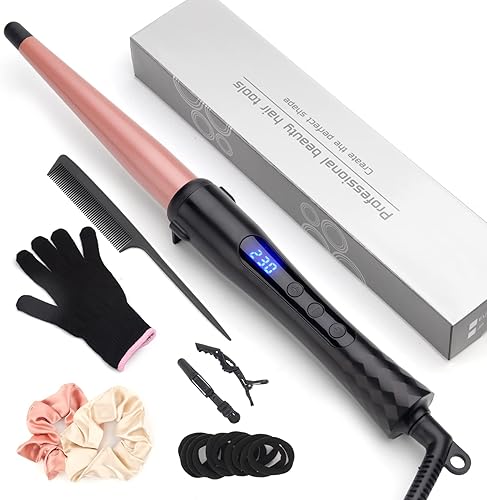 Rizador de pelo, rizador cónico de 0.5 a 1 pulgadas, rizador de pelo de cerámica profesional con temperatura digital ajustable, doble voltaje,